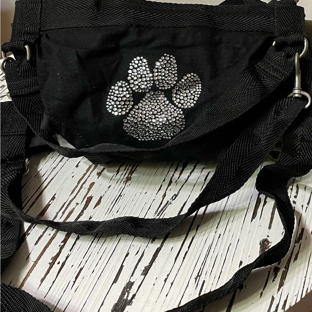 Black Paw Print Puppy Purse and Harness Large